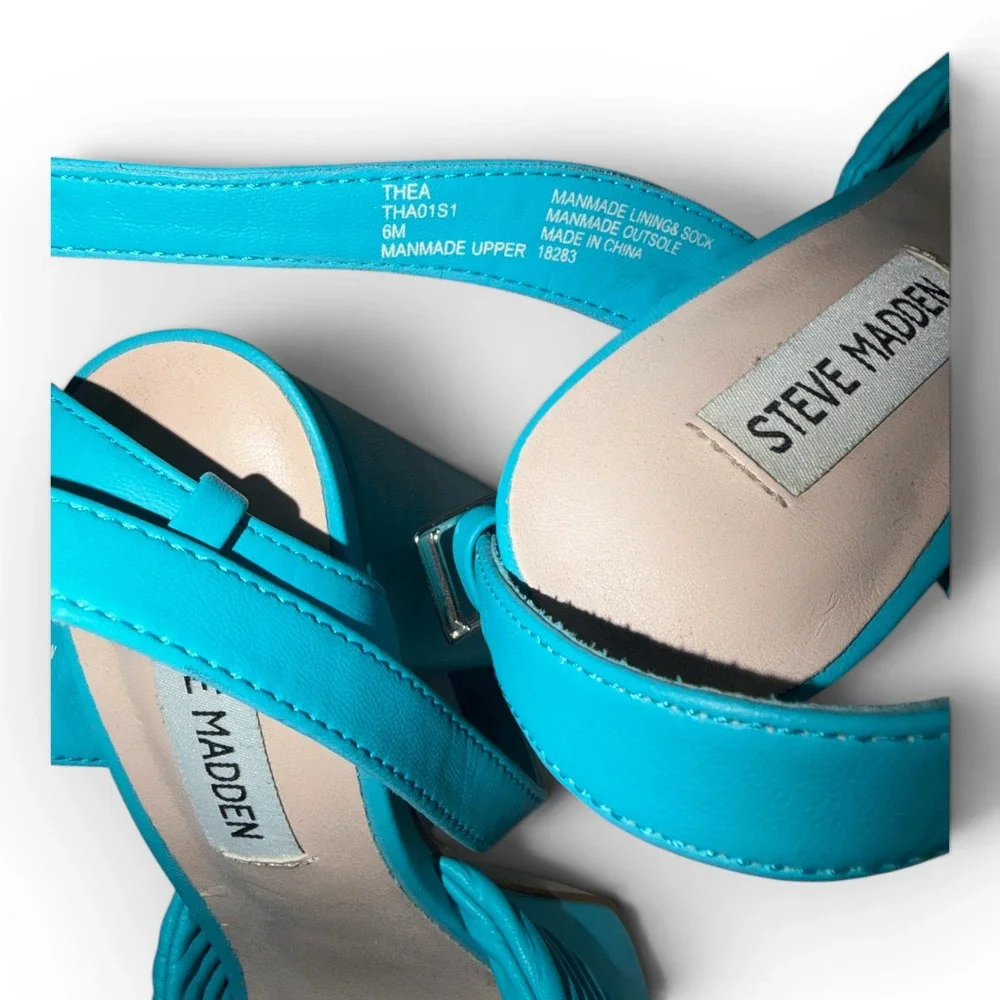 Steve Madden Thea Turquoise Blue Ruched Twist Platform Block Heels Womens 6M